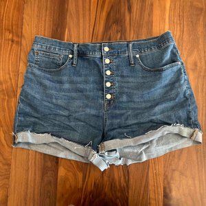 madwell high-rise denim shorts: button-front edition | size 34 |  derby wash